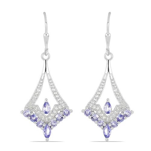 STERLING SILVER REAL TANZANITE GEMSTONE  EARRINGS